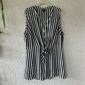 Torrid Peplum Georgette Button-Front Tie-Front Blouse black/white stripe